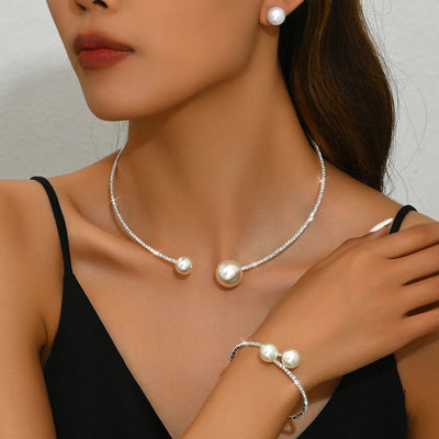 Classic Pearl Rhinestone Jewelry Set