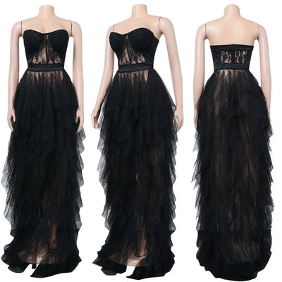 Elegant Ruffled Tulle Gown