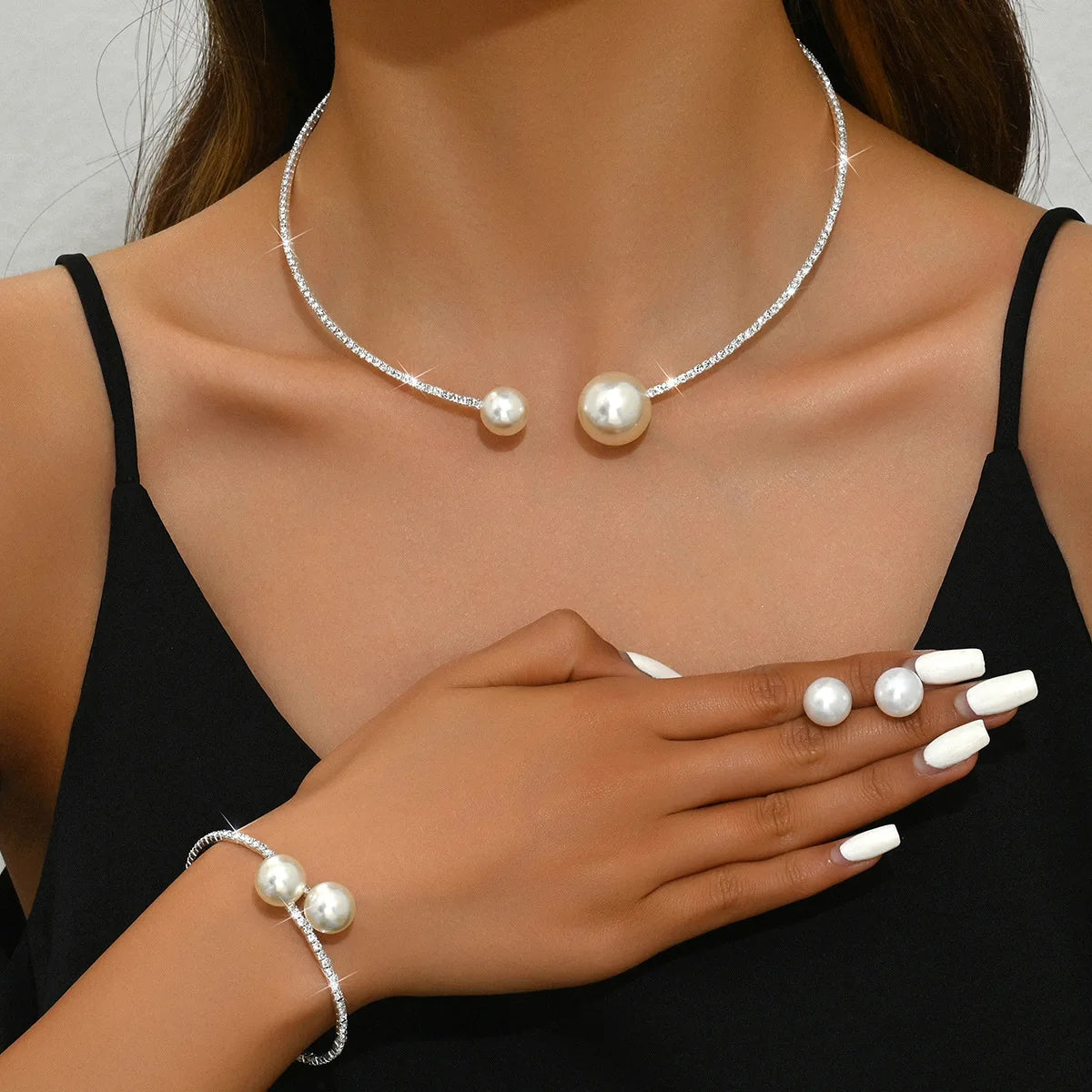 Classic Pearl Rhinestone Jewelry Set