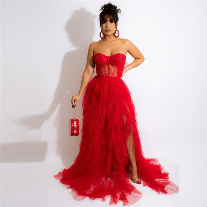 Elegant Ruffled Tulle Gown
