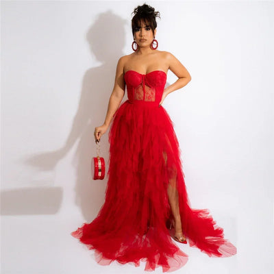 Elegant Ruffled Tulle Gown