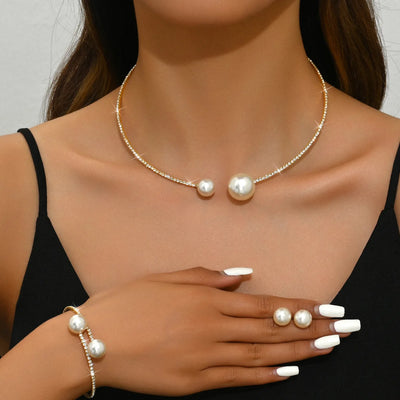 Classic Pearl Rhinestone Jewelry Set