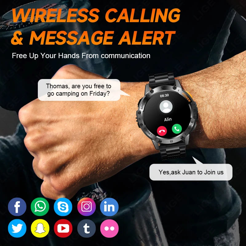 AMOLED Men's Smartwatch with Flashlight