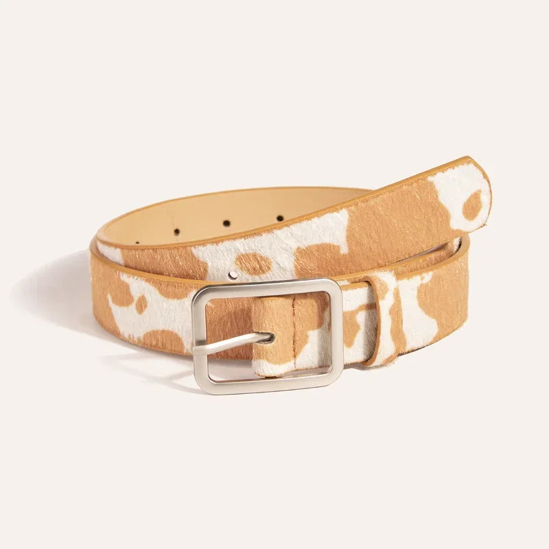 Cow Print Faux Fur Belt