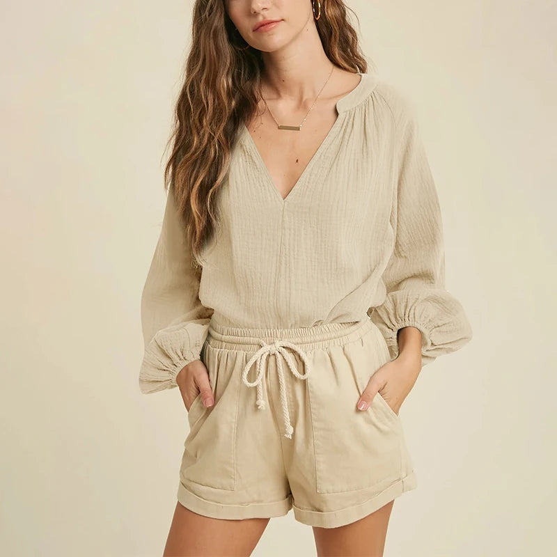 Cotton Muslin V-Neck Shirt