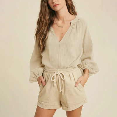 Cotton Muslin V-Neck Shirt