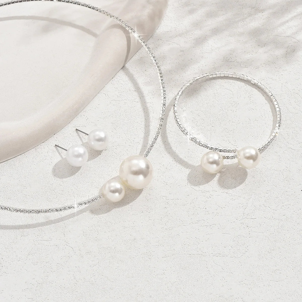 Classic Pearl Rhinestone Jewelry Set