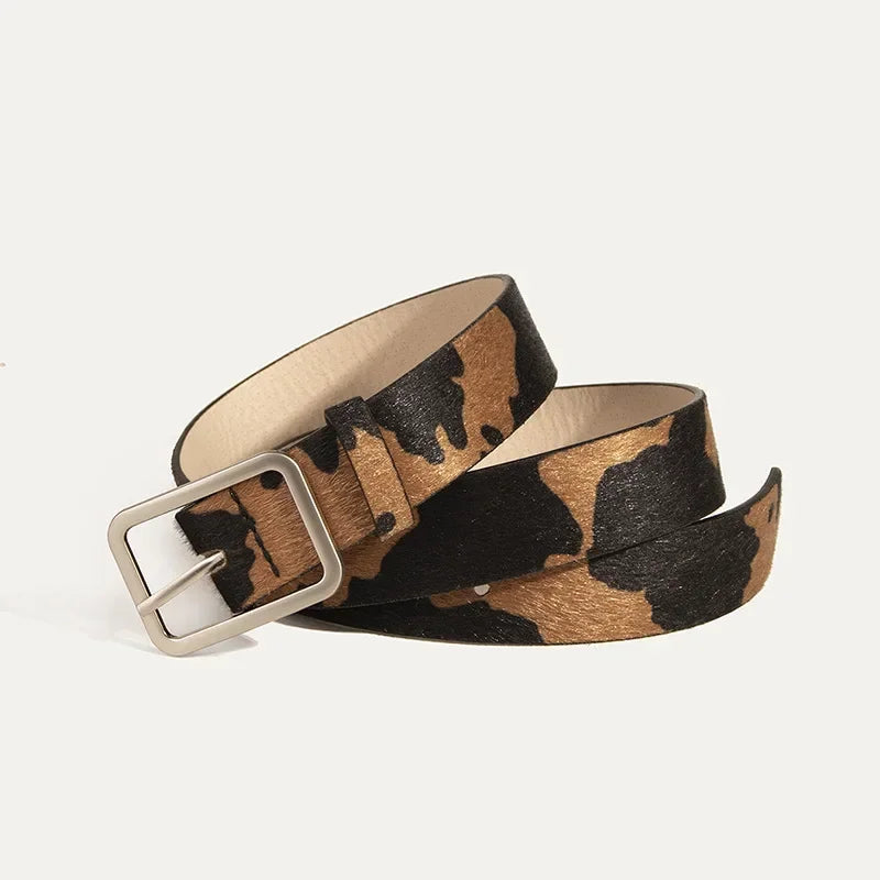 Cow Print Faux Fur Belt