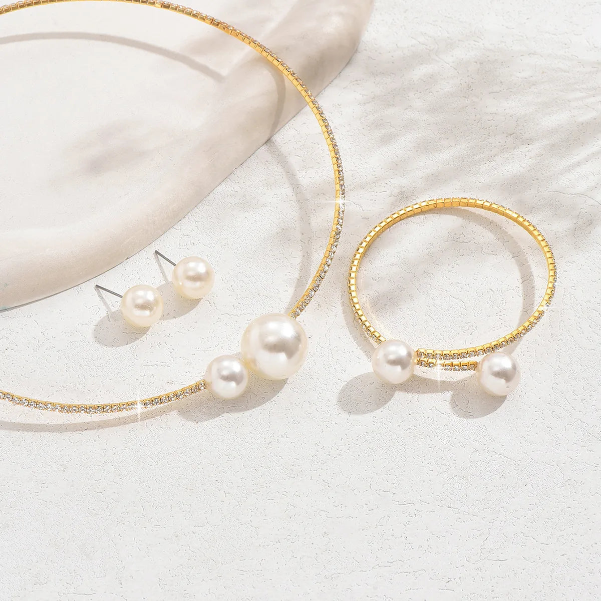 Classic Pearl Rhinestone Jewelry Set