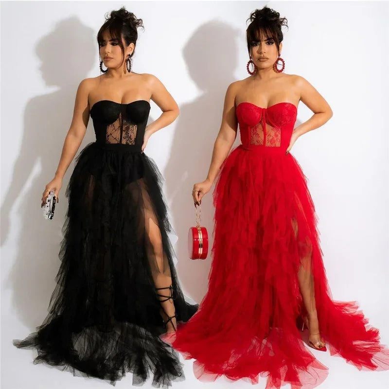Elegant Ruffled Tulle Gown