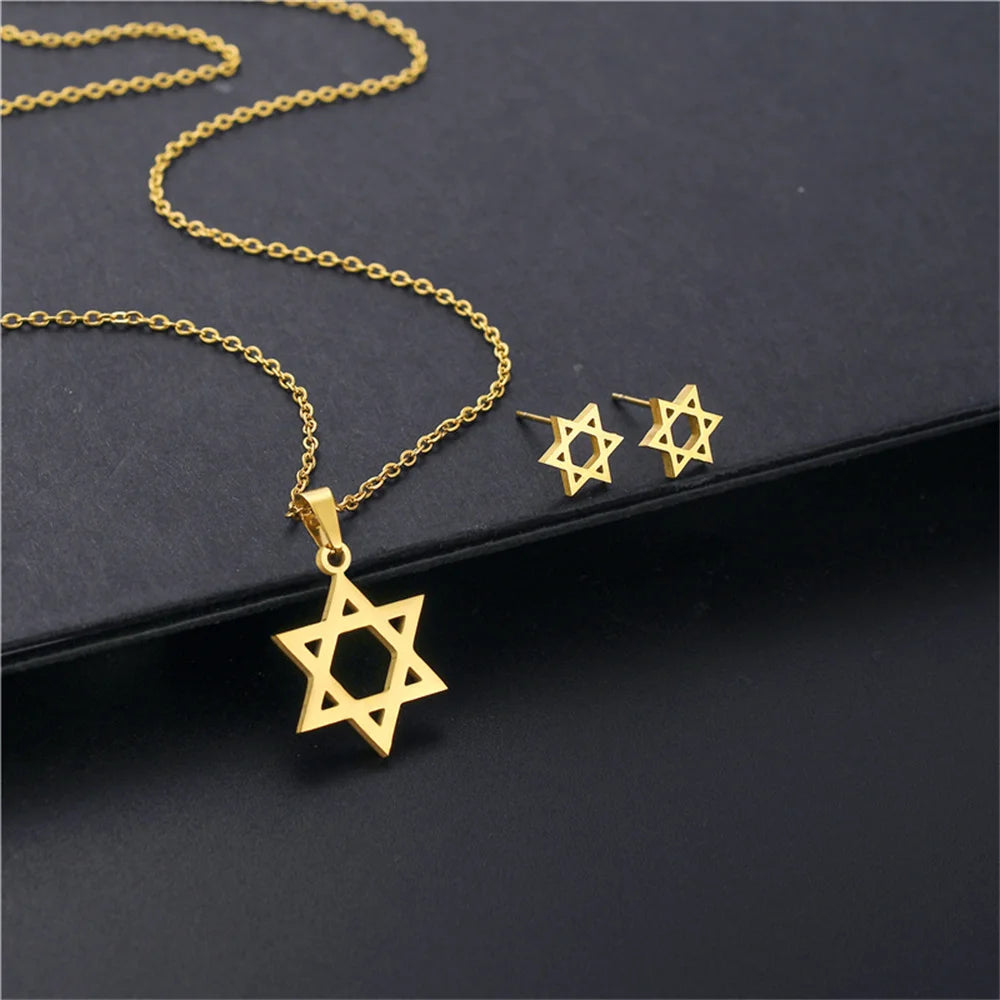 Gold Star of David Jewelry Set