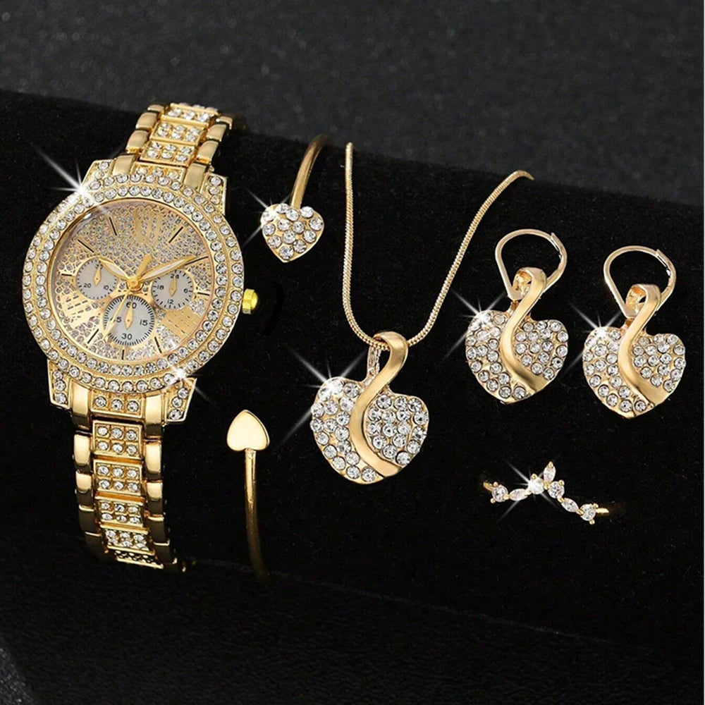 Women's Gold Watch & Jewelry Set