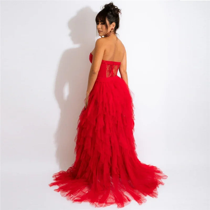 Elegant Ruffled Tulle Gown