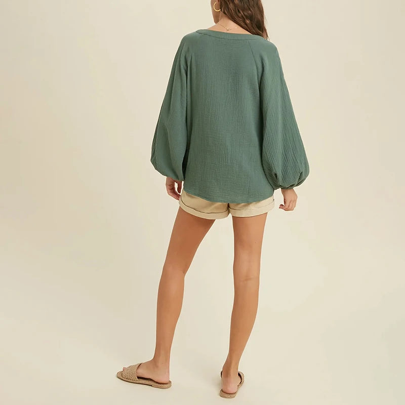 Cotton Muslin V-Neck Shirt