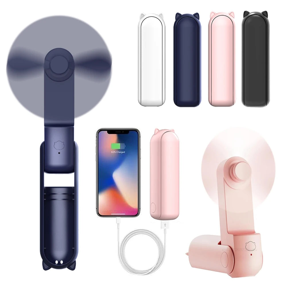 Mini USB Folding Fan with Power Bank