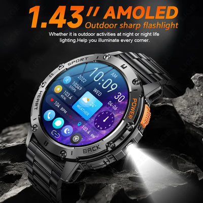 AMOLED Men's Smartwatch with Flashlight