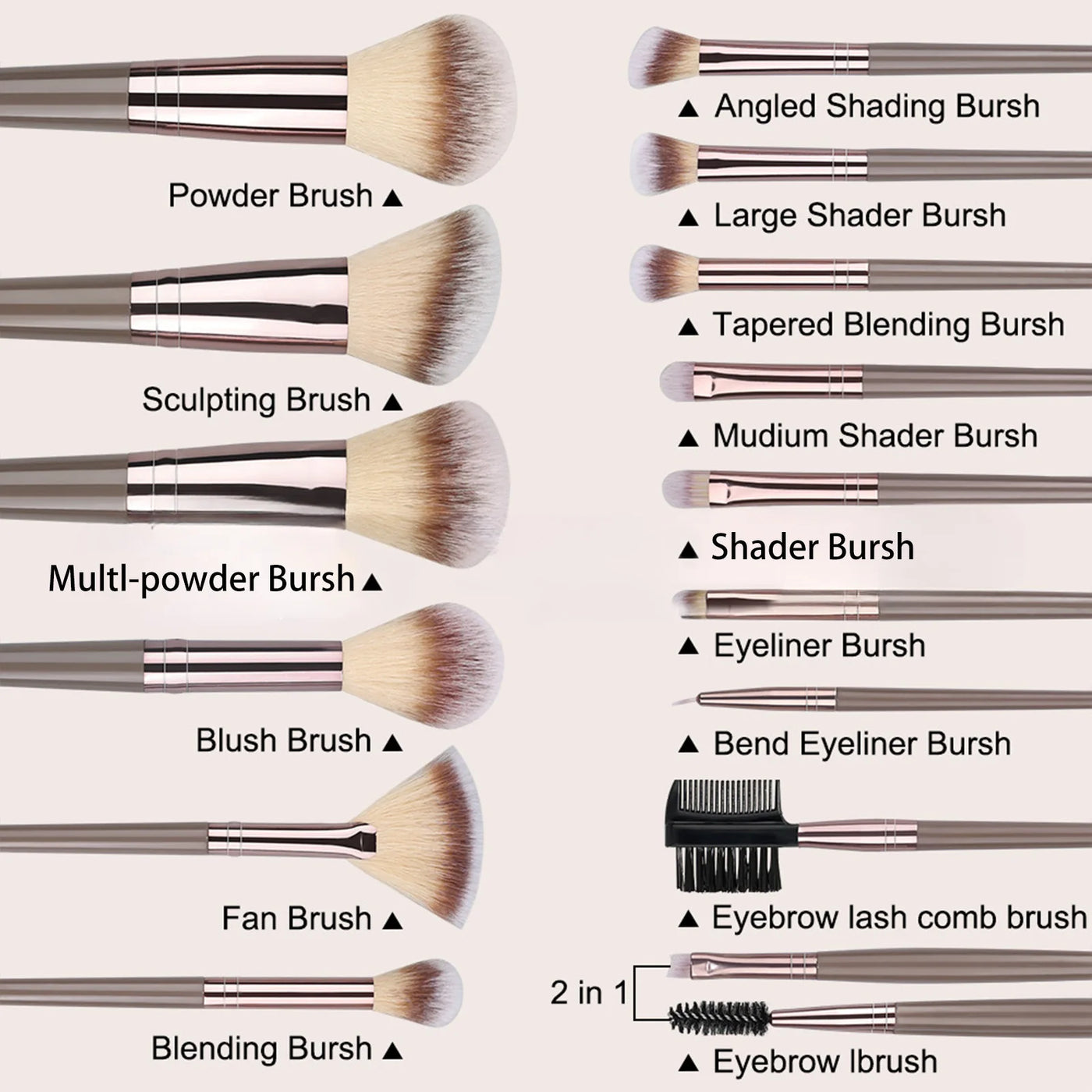 15/20pcs Soft Fiber Makeup Brush Set