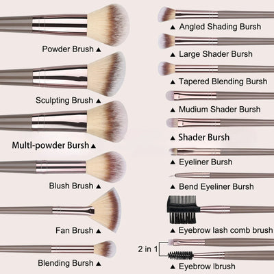 15/20pcs Soft Fiber Makeup Brush Set