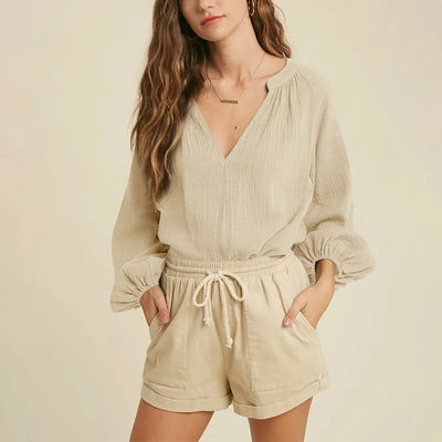 Cotton Muslin V-Neck Shirt