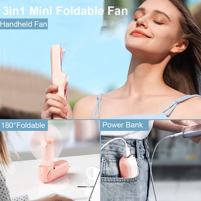 Mini USB Folding Fan with Power Bank