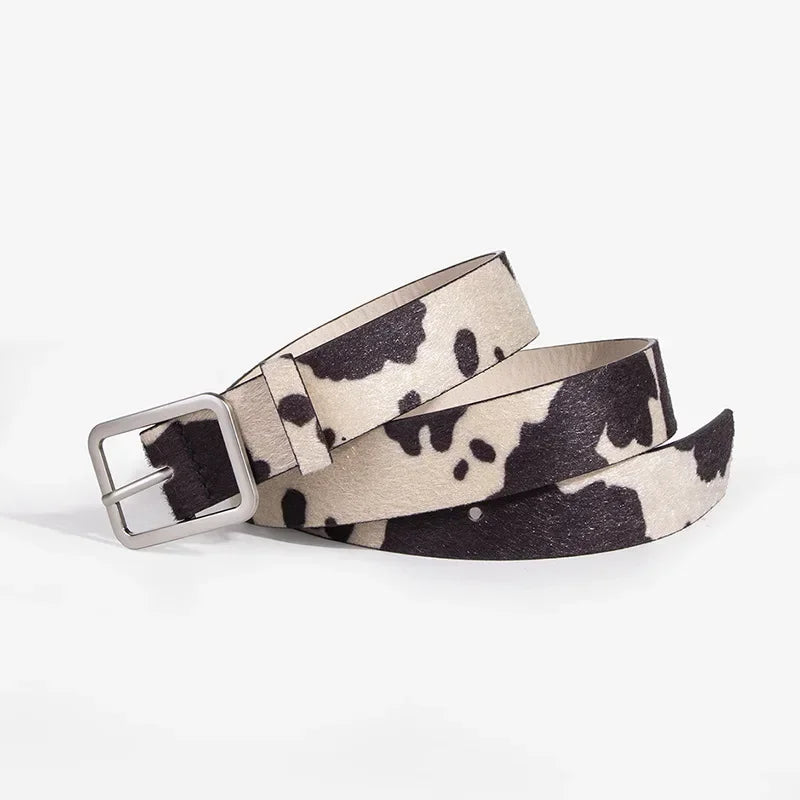 Cow Print Faux Fur Belt